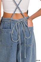 Zenana Denim Medium Washed Wide Leg Overalls
