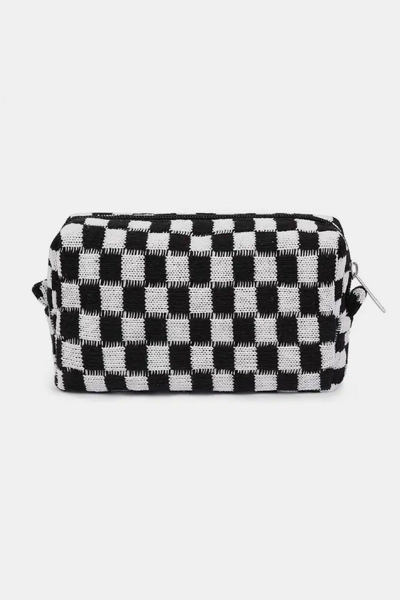 Zenana - 6 Colors- Checkered Pattern Knitted Cosmetic Pouch Black One Size