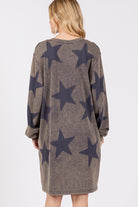 SAGE + FIG Dark Gray Mineral Washed Star Print Round Neck Dress Dresses