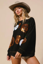 BiBi Black Halloween Theme Sequin Embroideries Sweatshirt
