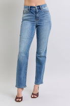 Judy Blue Vintage Washed Thermal Straight Jeans with Pockets Medium Jeans