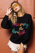 BiBi Black Tinsel Lettering Merry & Bright Christmas Sweater