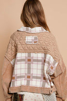 POL Corduroy Jacquard Patchwork Button Up Jacket in Teddy Bear Multi Coats & Jackets