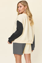 Double Take: 6 Colors: Quilted Textured Color Block Contrast Long Sleeve Drop Shoulder Top and Shorts Set Loungewear