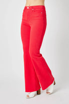 Judy Blue Red High Waisted Tummy Control Garment Dyed Flare Jeans