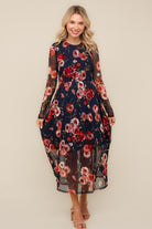 Haptics Navy Floral Mesh Midi Dress