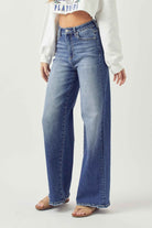 Risen Dark Washed High Rise Wide Leg Jeans Trendsi