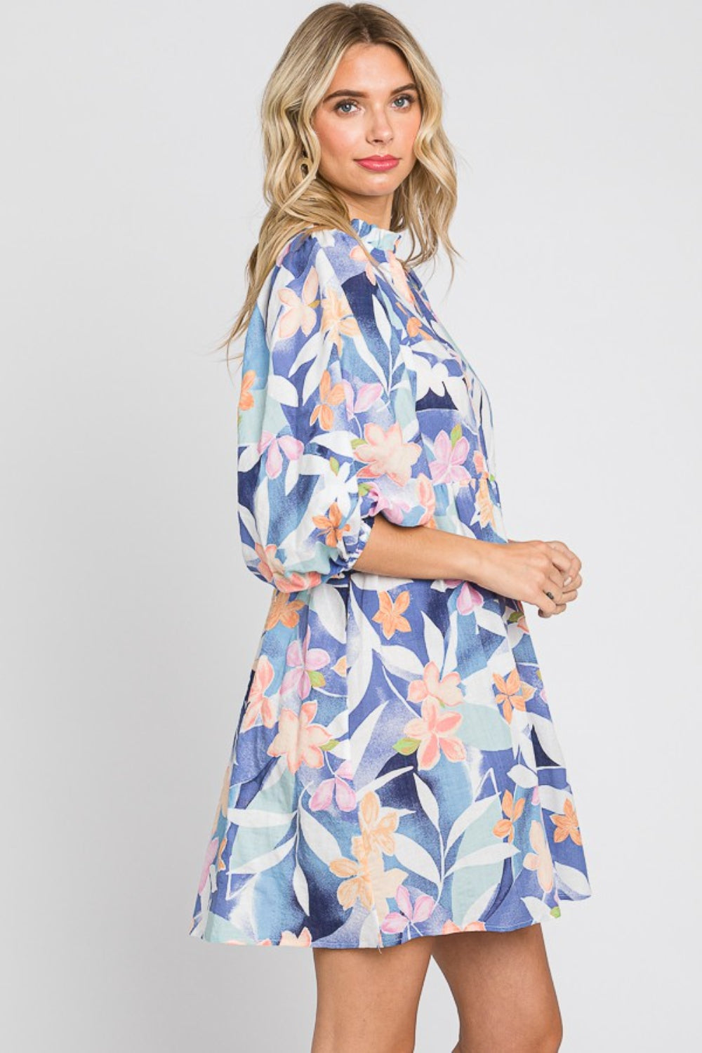 GeeGee Blue Multi Floral Print Mini Dress Trendsi