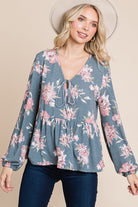 Super Lady Babydoll Floral Long Sleeve Blouse Floral Shirts & Tops