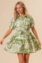 BiBi Avocado Woven Printed Tiered Dress AVOCADO