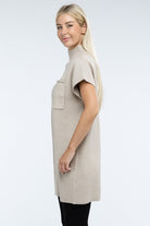 Zenana Mock Neck Short Sleeve Sweater Dress with Pocket in 6 Colors! ZENANA