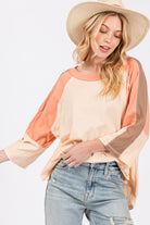 SAGE + FIG Honey Color Block Curved Hem T-Shirt Trendsi