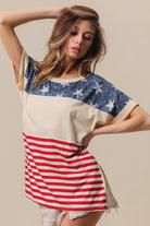 BiBi American Flag Theme Short Sleeve T-Shirt Stripe Trendsi