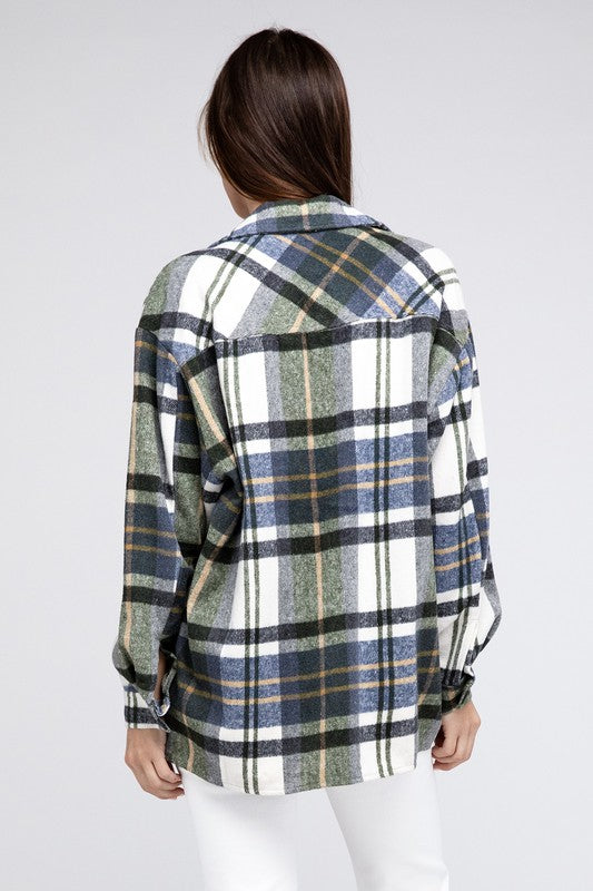 Bibi Textured Plaid Button Down Shacket BiBi