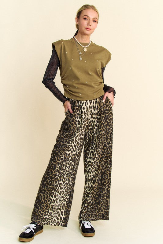 Davi & Dani Leopard Wide Leg Pants Pants