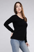 Zenana Cotton V-Neck Long Sleeve T-Shirt ZENANA