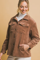 Love Tree Cocoa Corduroy Button Up Jacket with Sherpa Inside Trendsi