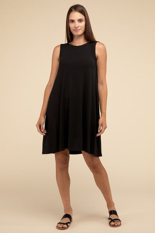 Zenana Sleeveless Flared Dress with Side Pockets in 3 Colors ZENANA