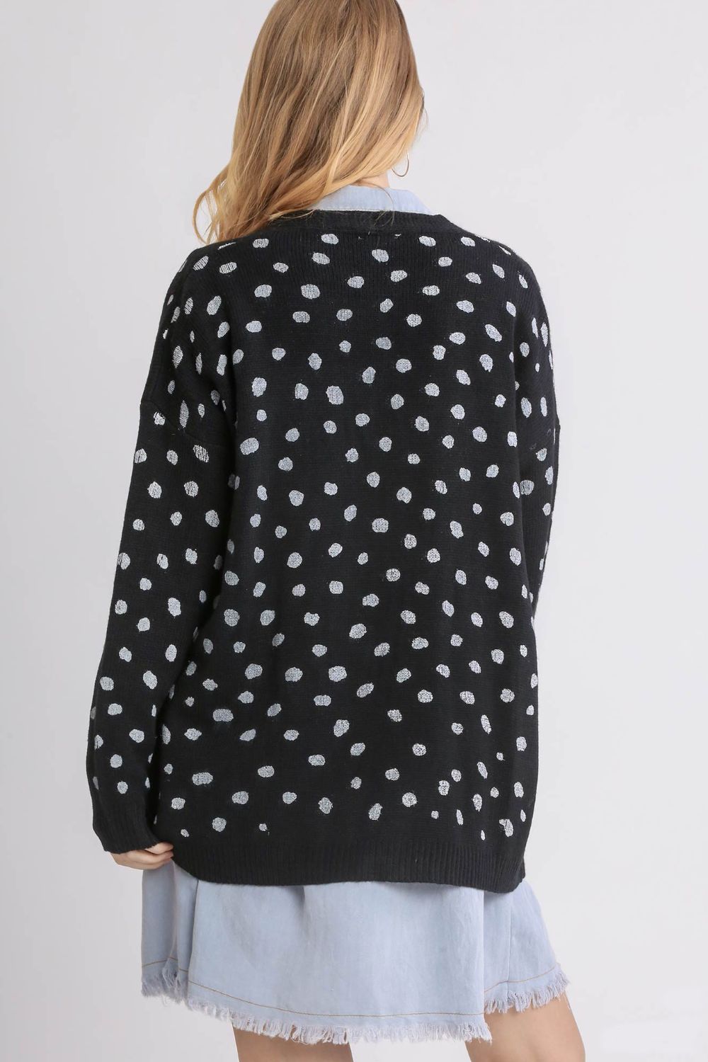 Umgee Black Dalmatian Hand Stamped Open Front Cardigan Shirts & Tops