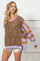 BiBi Leopard and Stripe Lavender Mixed Top