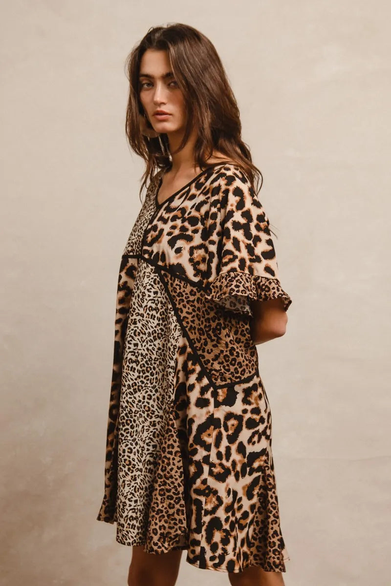 BiBi Leopard Prints Mix and Match Short Sleeve Dress