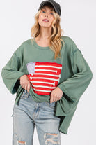 SAGE + FIG Teal American Flag Patch Drop Shoulder T-Shirt Trendsi