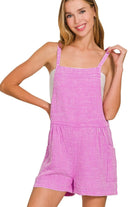 Zenana Bight Mauve Washed Double Gauze Tie Back Romper BRIGHT MAUVE