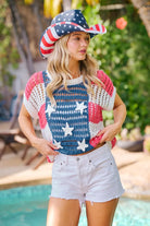 BiBi Crochet Star Patches 4th Of July Sweater Cover Up