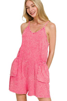 Zenana Fuchsia Acid Crinkle Washed Spaghetti Strap Romper FUCHSIA