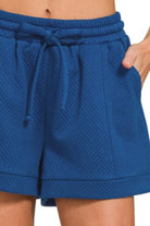 Zenana Light Navy Textured Knit Jacquard Drawstring Shorts