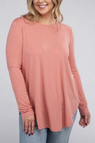 Zenana Plus Long Sleeve Round Neck Round Hem Top ASH ROSE ZENANA