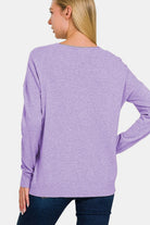 Zenana Lavender Front Seam Round Neck Viscose Sweater Shirts & Tops