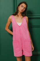 BiBi Fuchsia Patch Vintage Washed Denim Shortall