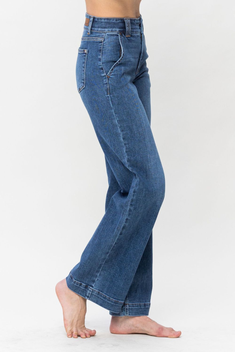 Judy Blue Double Button Wide Leg Medium Washed Jeans Trendsi