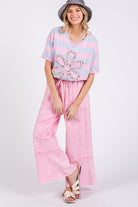 SAGE + FIG Pink Mineral Washed Terry Wide Leg Pants