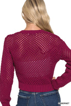 Zenana Cabernet Button Down Lightweight Crochet Cardigan Sweater