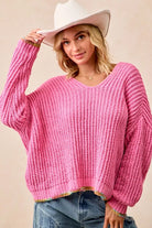 BiB Pink V-Neck Sweater with Colorful Trim