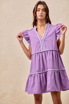 BiBi Purple Game Day Theme Contrast Binding Ruffled Dress