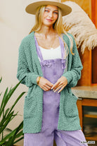 Zenana Ash Jade Long Sleeve Popcorn Sweater Cardigan with Pockets