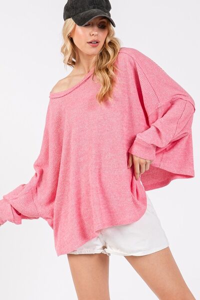 SAGE + FIG Pink Round Neck Batwing Sleeve Oversize Top