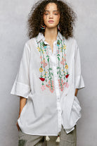 POL Ivory Floral Embroidered Half Sleeve Cotton Shirt IVORY
