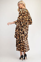 Celeste Leopard Asymmetrical Ruffle Midi Dress