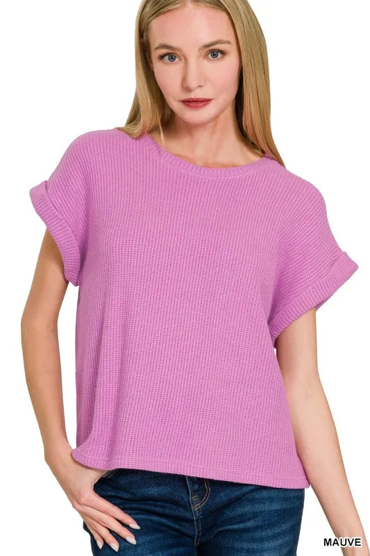 Zenana Classic Blue Rolled Sleeve Top and Pants Sweater Set