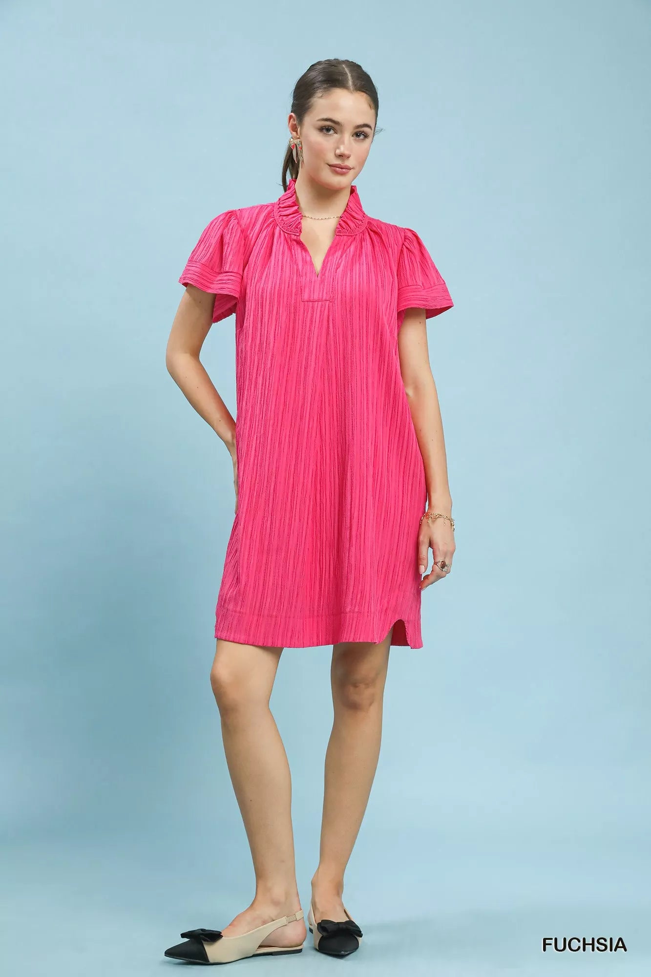 Umgee Flutter Sleeve V-Neck Shift Dress