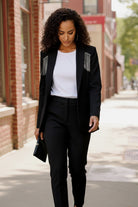 First Love Black Jewel Tassel Lined Button Holiday Blazer