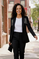 First Love Black Jewel Tassel Lined Button Holiday Blazer
