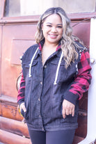 Like Love Denim Jacket With Buffalo Plaid Hoodie & Sleeves Coats & Jackets