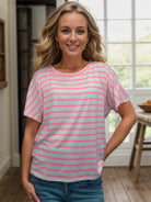 Shopin LA Bubblegum Stripes Twist Back Tee Shirts & Tops