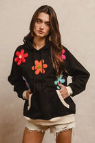 BiBi Patched Hoodie Top in Black