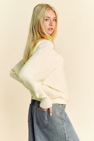 Davi & Dani Cream Round Neck Batwing Sleeve Sweater